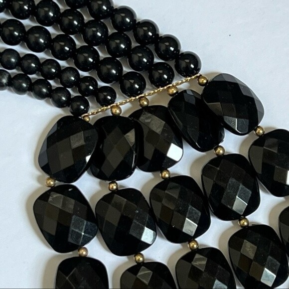 Natasha Multi Strand Black Beaded Bib Statement Necklace - Picture 4 of 7